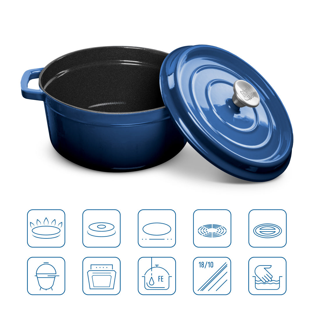 Grand Feu - Geëmailleerde gietijzeren braadpan - 4,7 ltr. - blauw