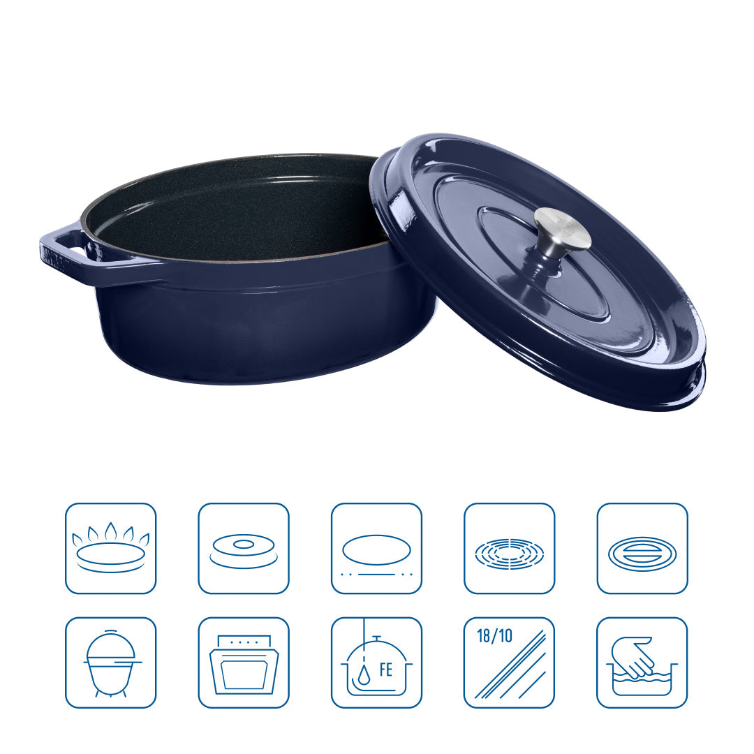 Grand Feu - Geëmailleerd gietijzeren braadpan - ovaal - 5,6 l - blauw