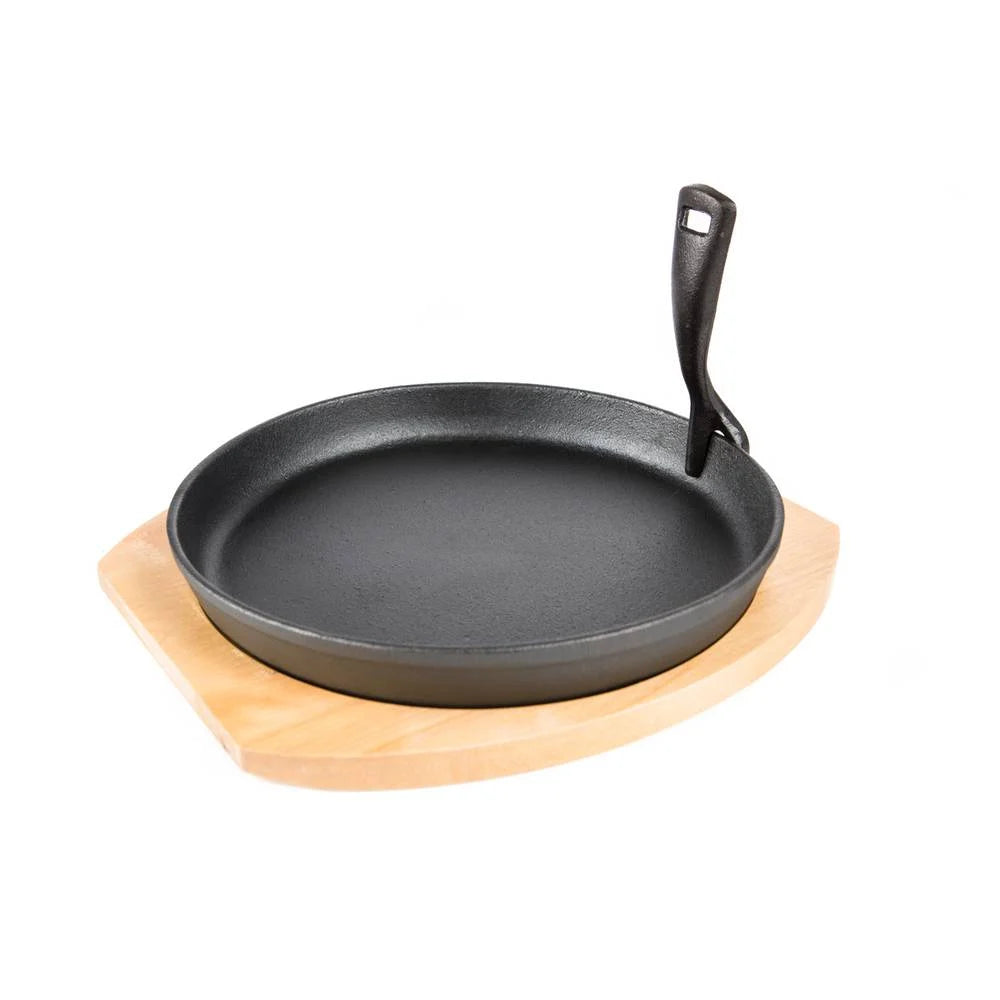 Gietijzeren ronde steakplate - met onderzetter - 22 cm