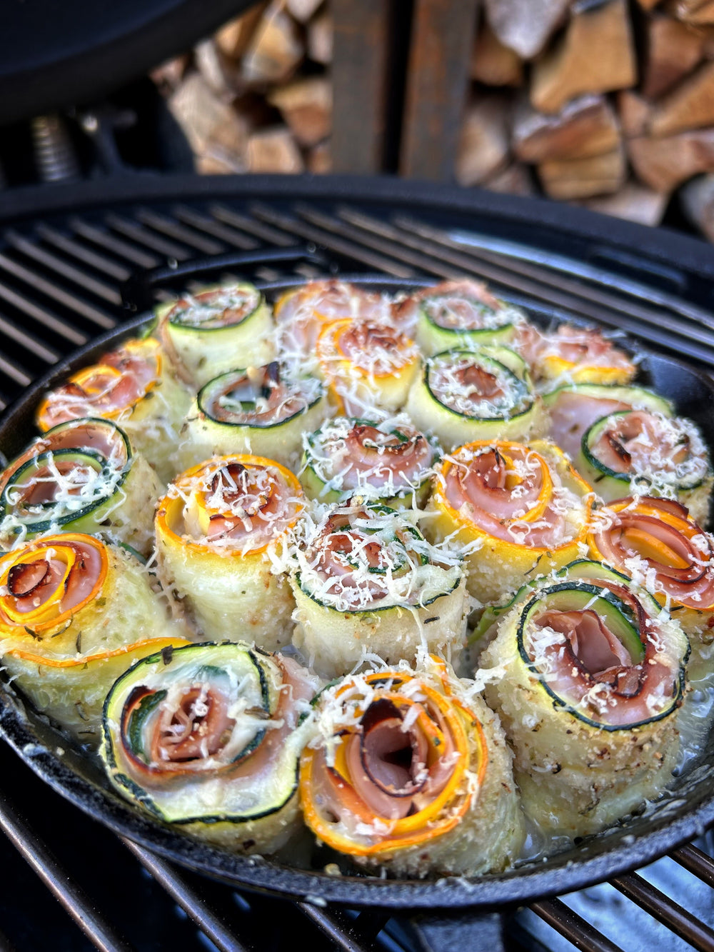 Courgetterolletjes Ham-Kaas van de BBQ