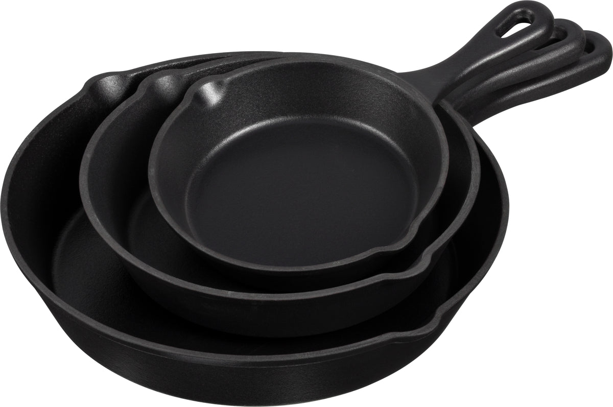 Keij - Gietijzeren pan - Skillet -  set 3 stuks - 15 cm, 20 cm en 25 cm - zwart geëmailleerd