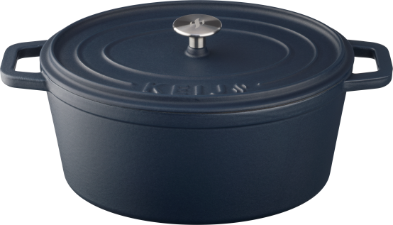 Keij Casserole - 30cm | 6 liter – Gietijzer – Mat Blauw Emaille – Voor BBQ, Gas, Oven & Inductie