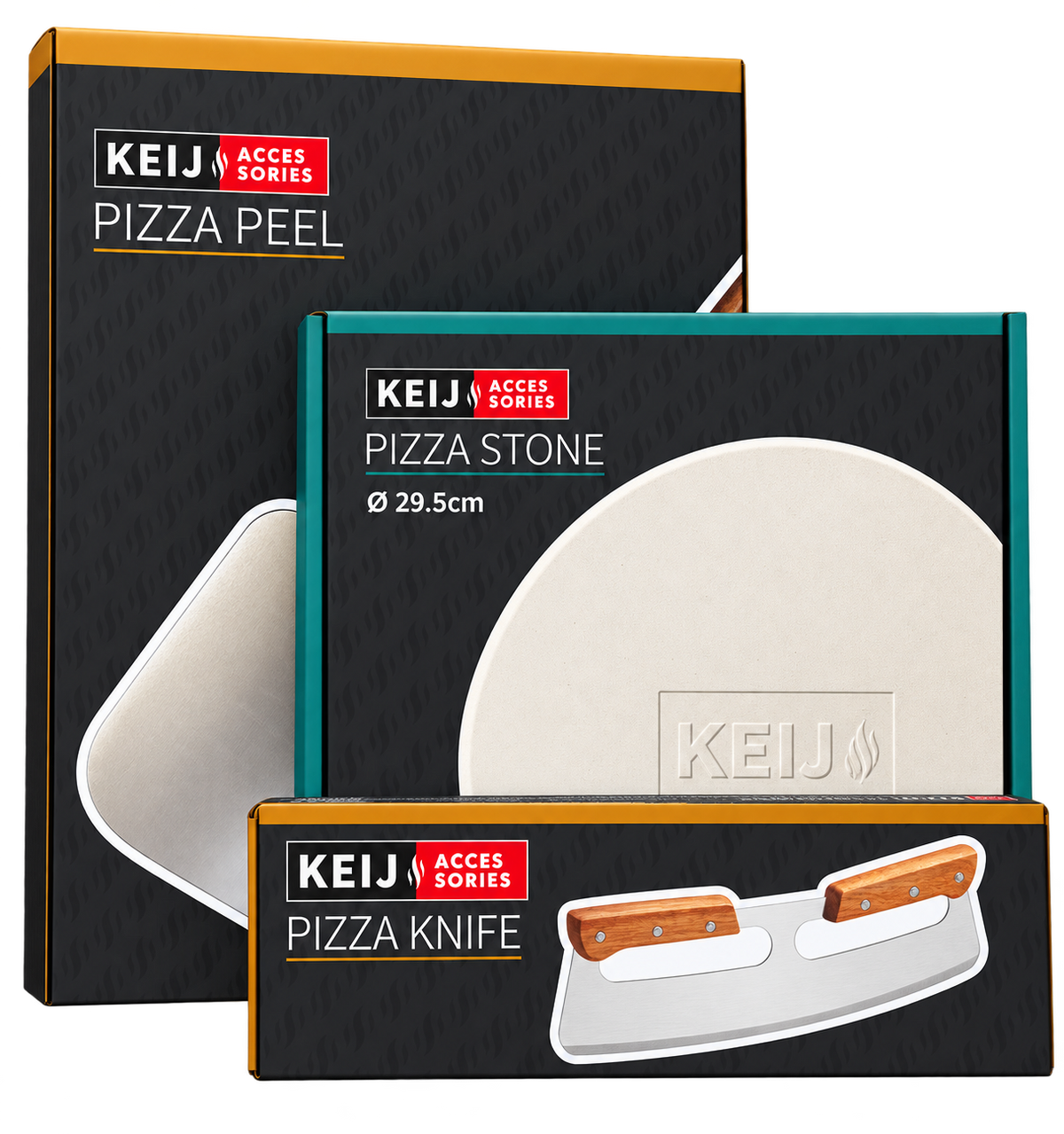 Pizza set Compact - pizzasteen 29,5 cm, pizzaschep, pizzames