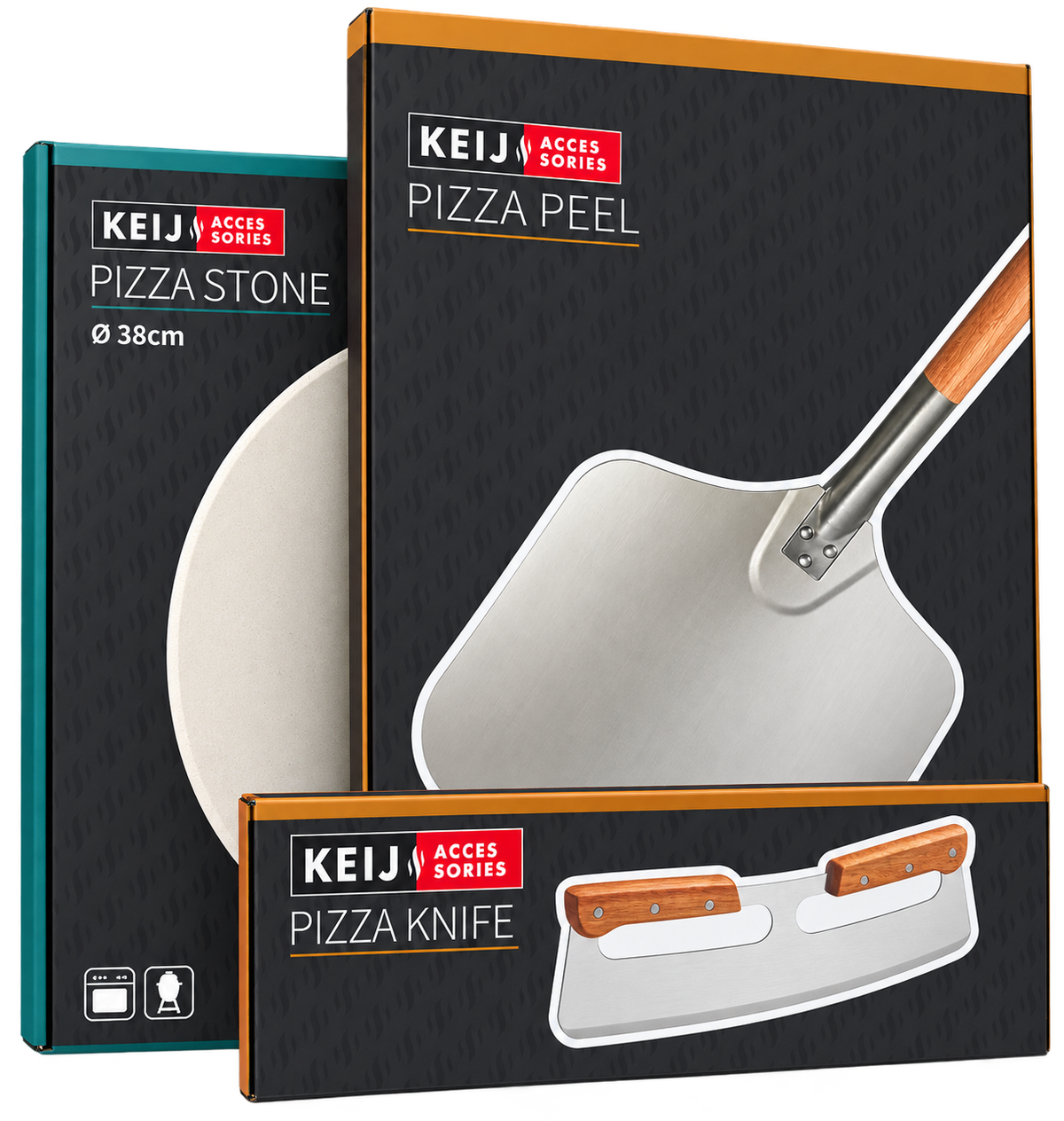 Pizza set Large - pizzasteen 38 cm, pizzaschep, pizzames