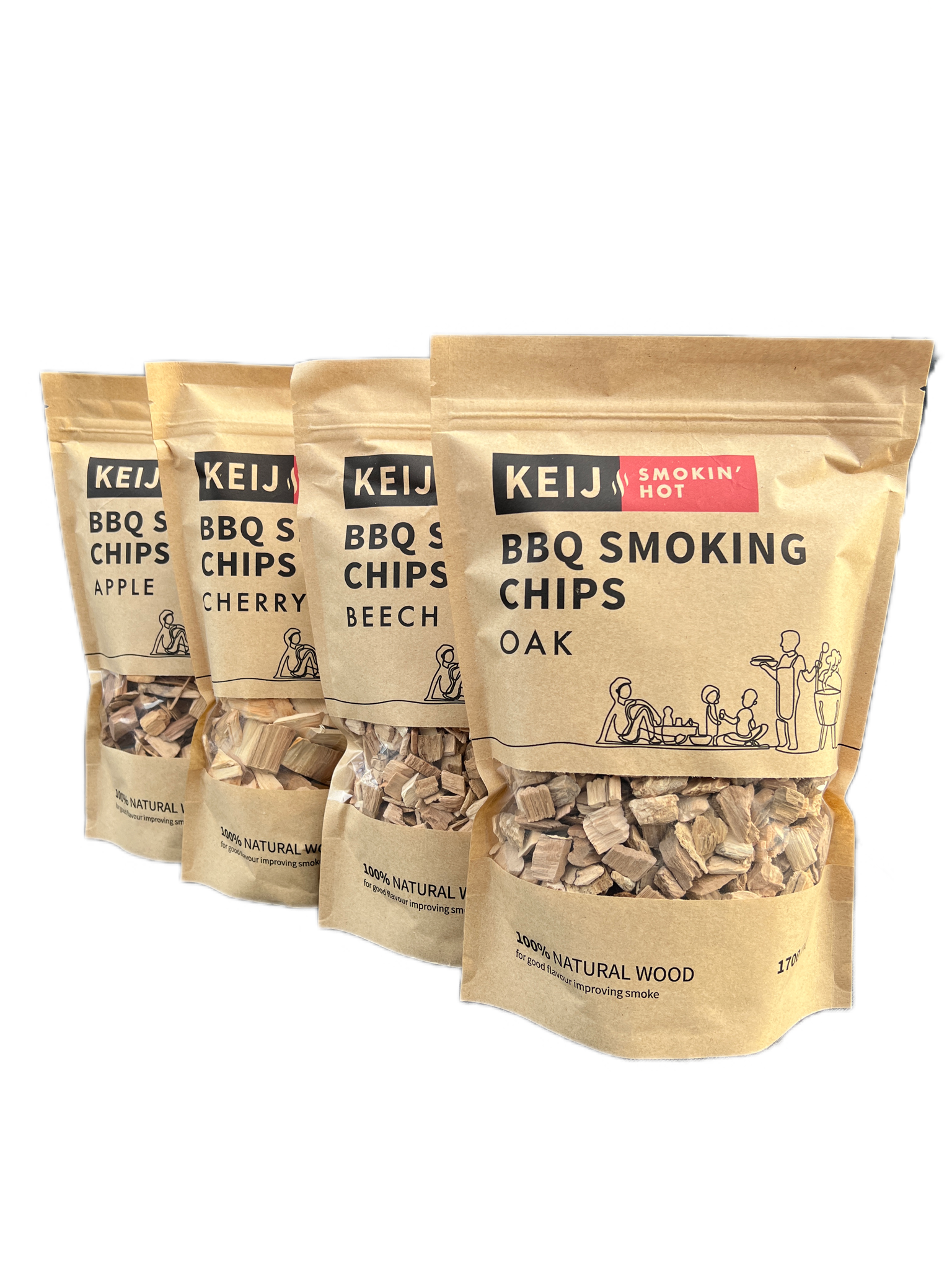Voordeelpakket Rookhout Chips - beech, oak, cherry, apple - 4x 1700 ml