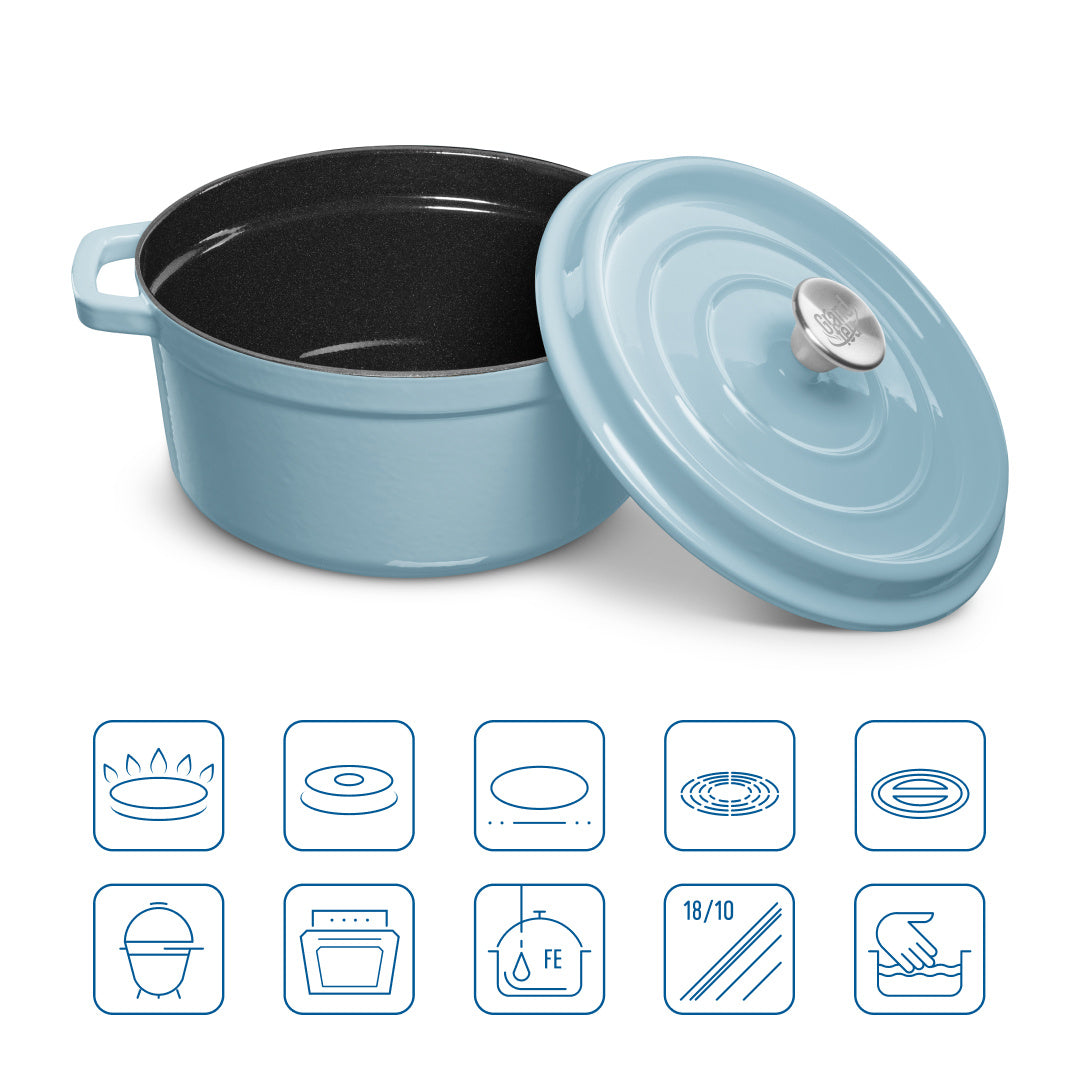 Grand Feu - Geëmailleerde gietijzeren braadpan - 4,7 ltr. licht blauw