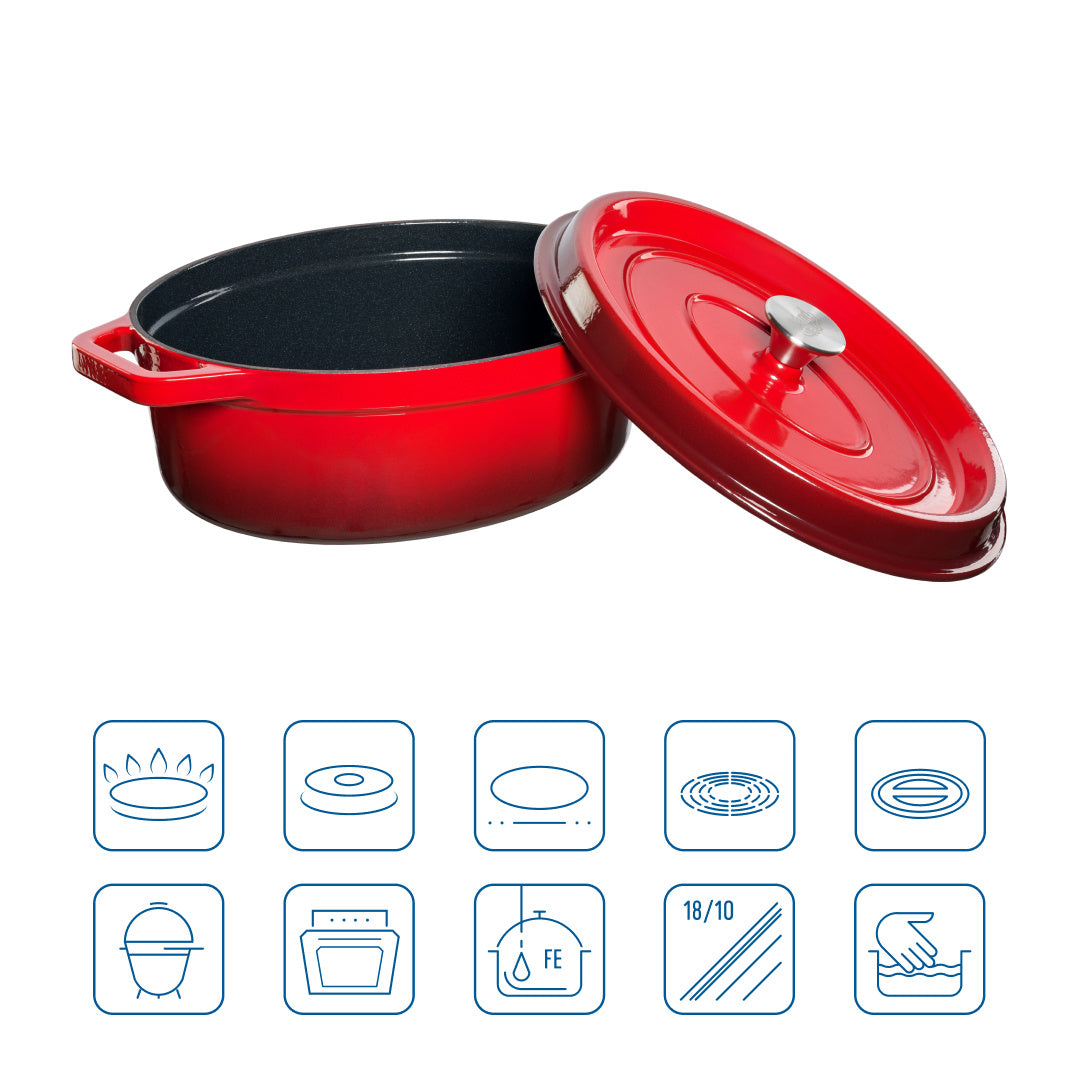 Grand Feu - Geëmailleerd gietijzeren braadpan - ovaal - 5,6 l - rood