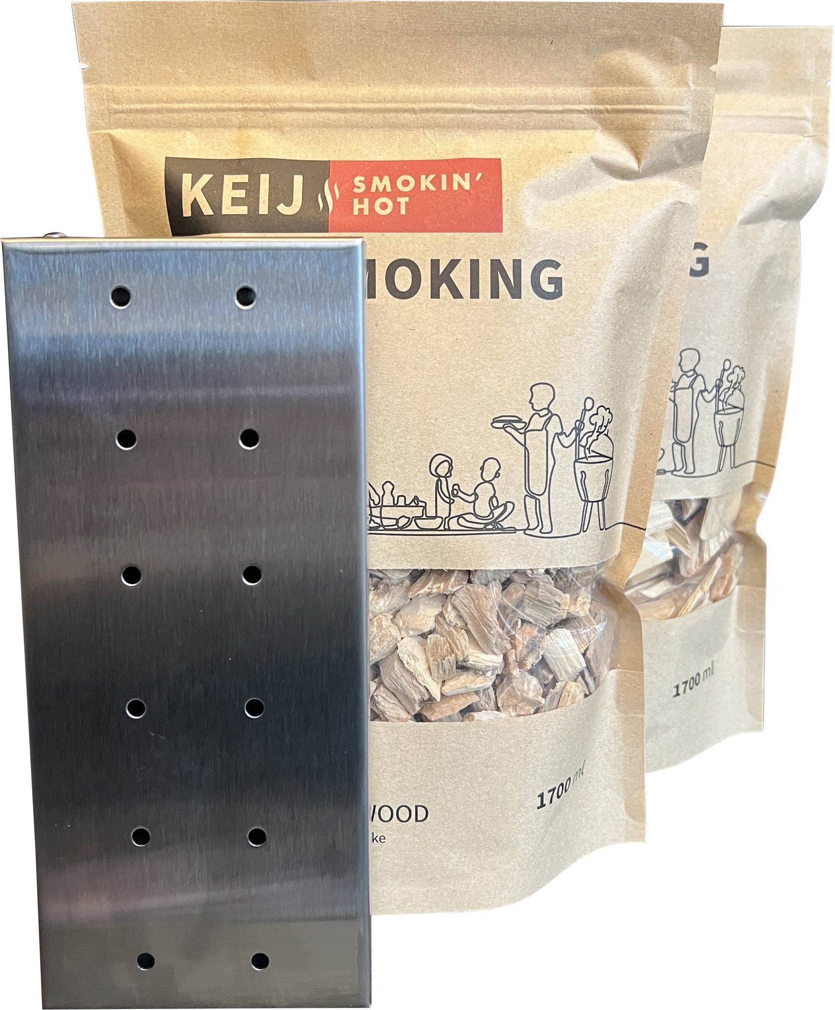 RVS smokerbox met rookhout Chips Cherry en Oak