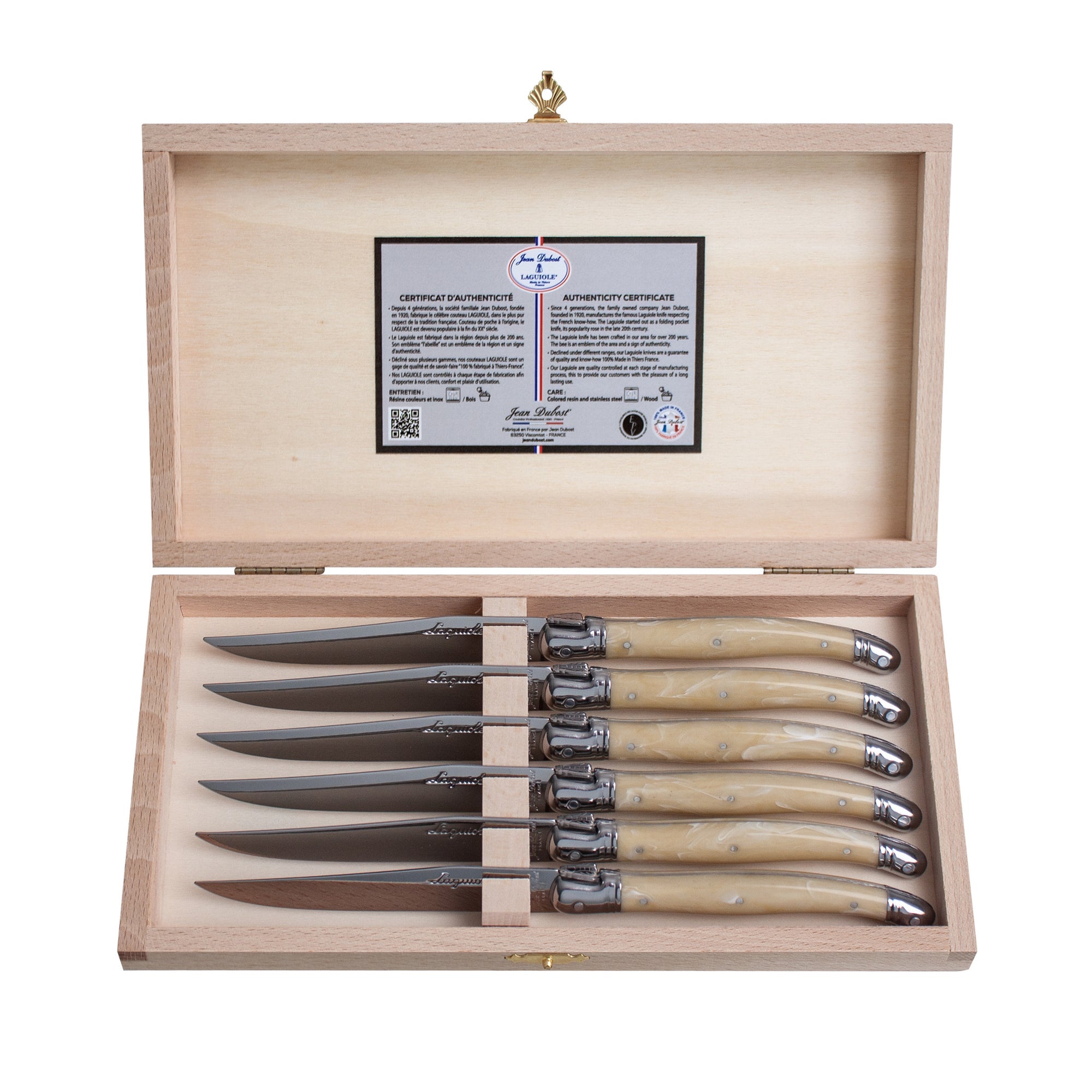 Jean Dubost Laguiole 6 steakmessen - Exclusive - ivoor -1,5 mm