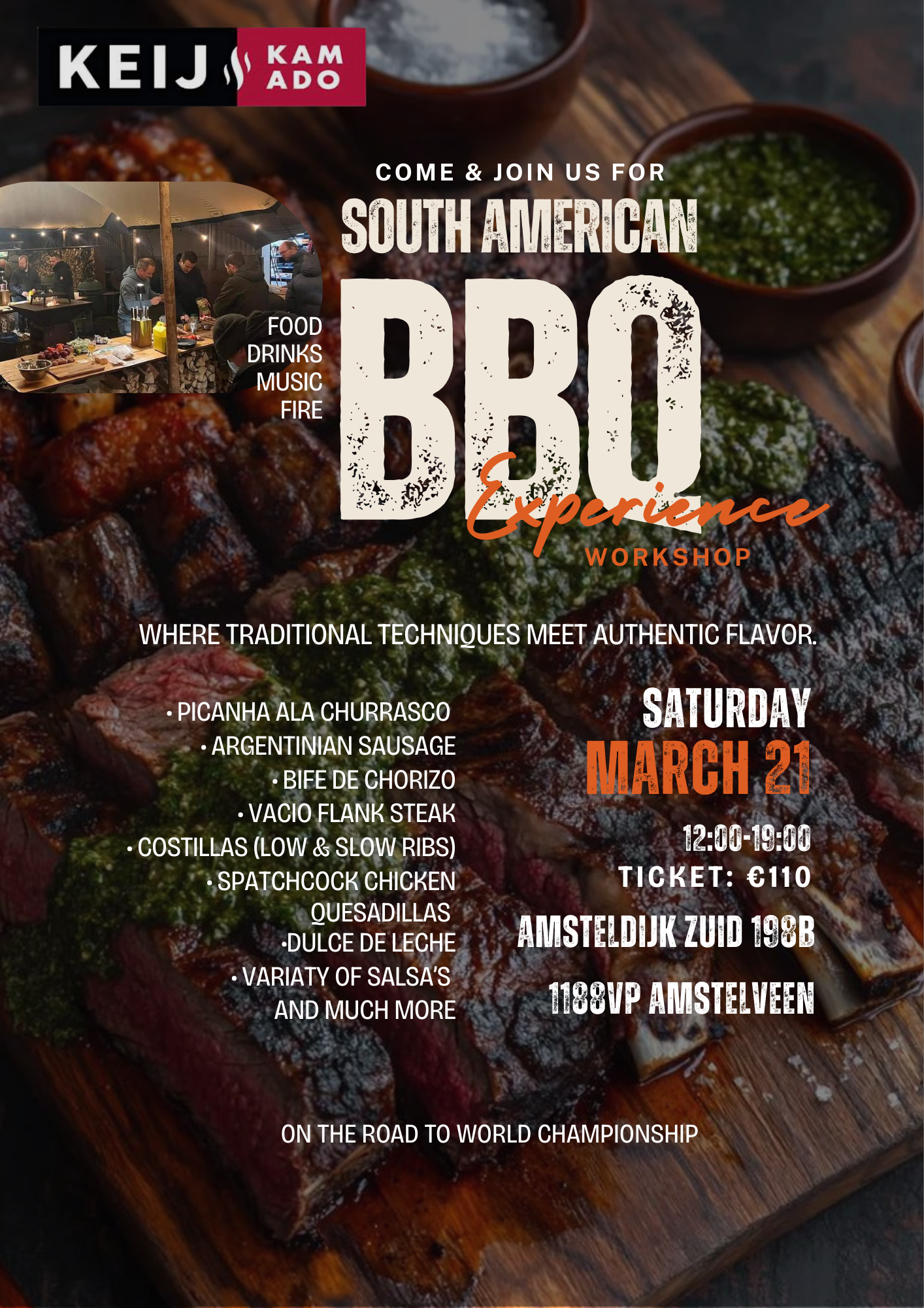 South American BBQ Experience - 21 maart 12:30 - 19:00 uur - inclusief drankjes